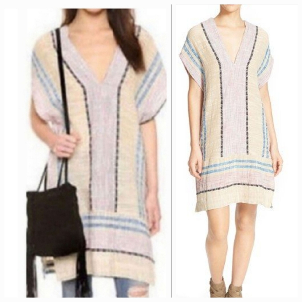 Free People Striped Woven Cotton Tunic Dress Women XS